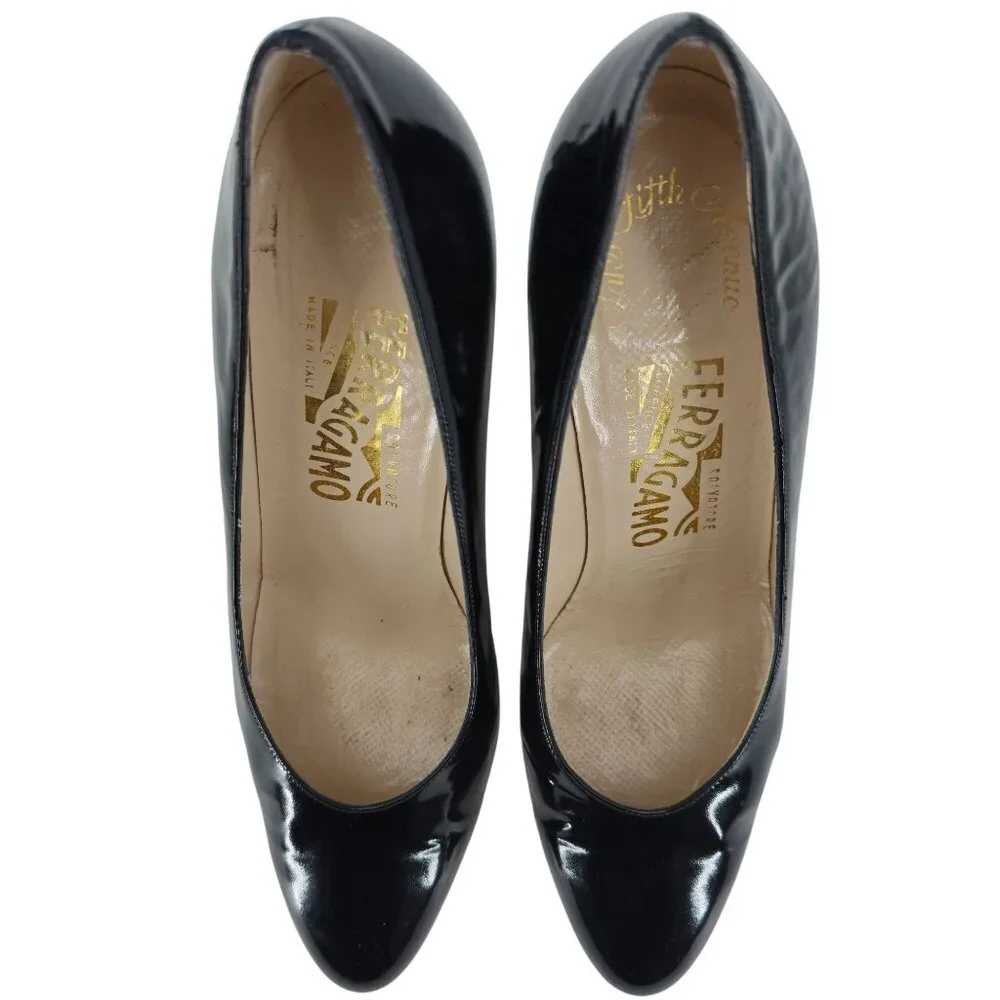 Vintage Salvatore Ferragamo Black Leather Dress Pumps Womens Size 8 Formal Heels - Picture 10 of 13